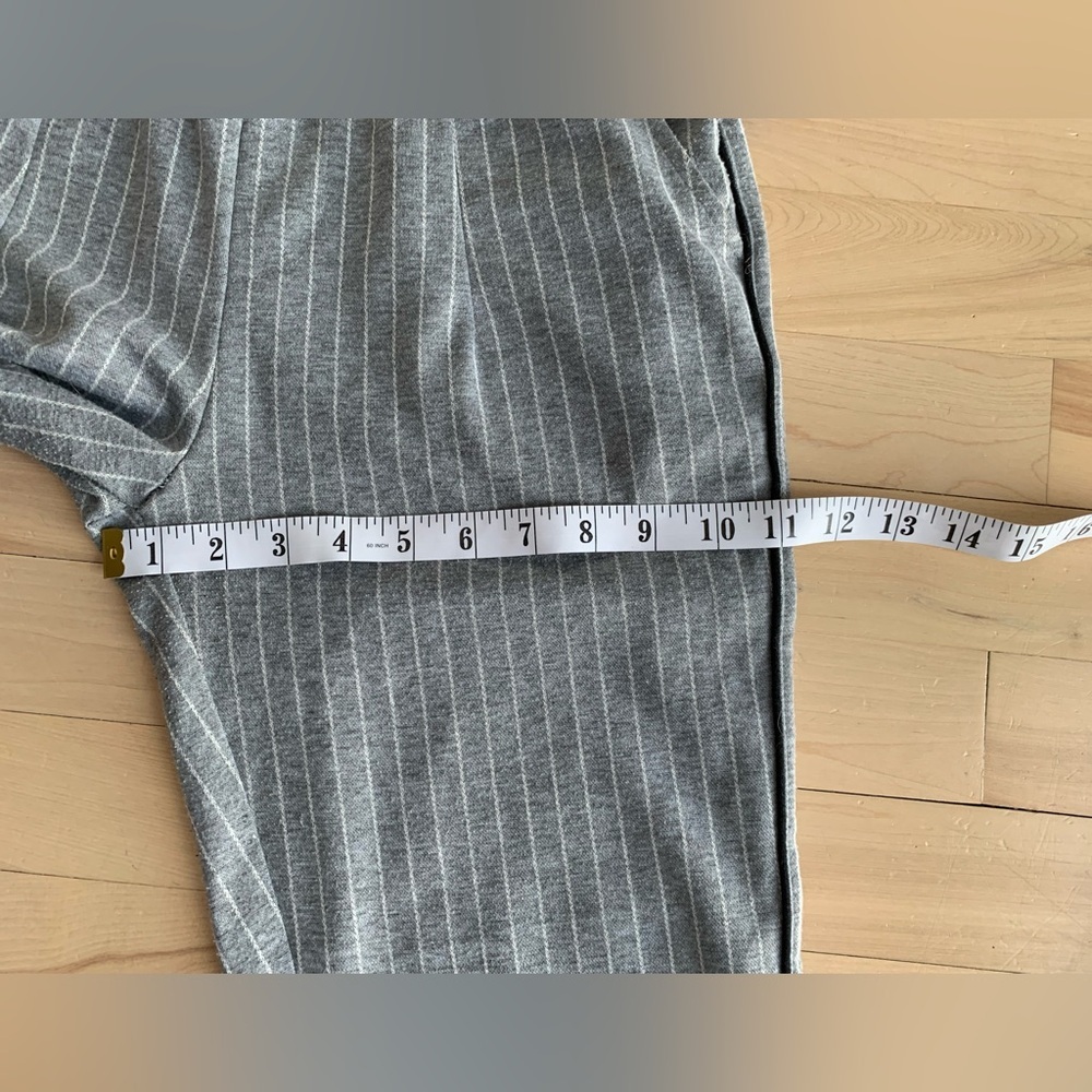 Gray Pinstripe Cropped 7/8 Pants | Relaxed Fit Elastic Waist Minimalist Trousers - Picture 6 of 10